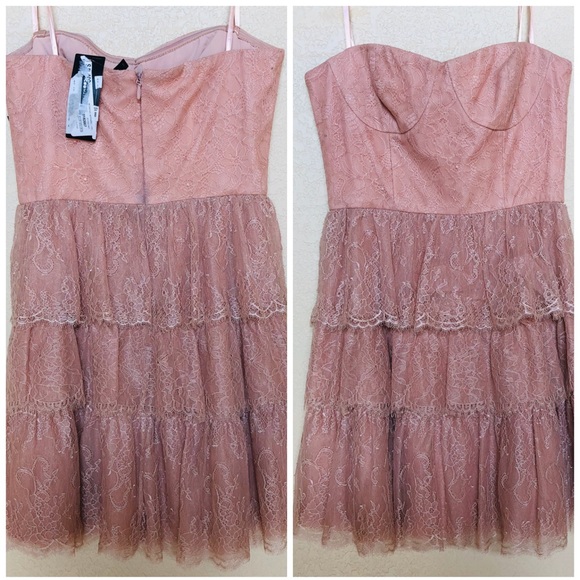 BCBGMaxAzria Lilah Tiered-Lace Strapless Dress - Picture 7 of 8